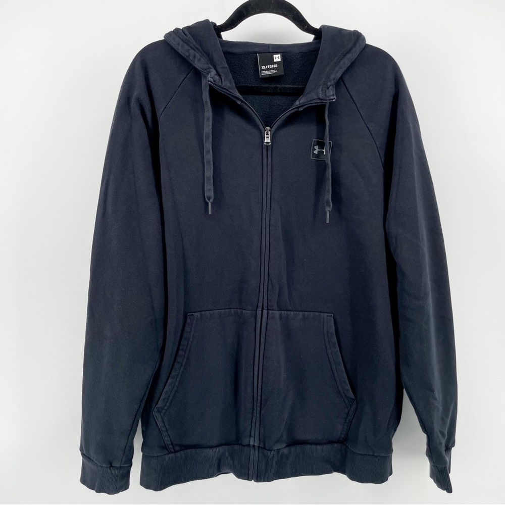 Under Armour Zipped Sweatshirt Black Hood Pockets XL